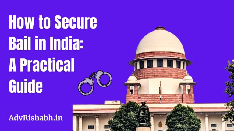 How to Secure Bail in India A Practical Guide thumbnail. Decorative image of Supreme court in blue background.